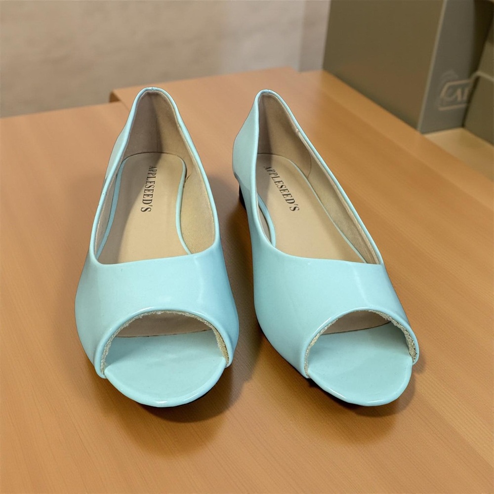 Appleseed's Blue Suede-Like Flats Open Toe Design
